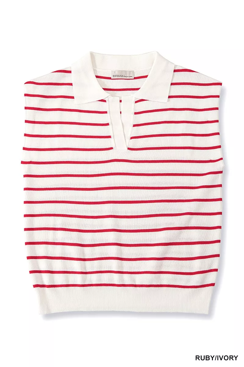 Viscose Striped Collared Sweater Vest, image 6