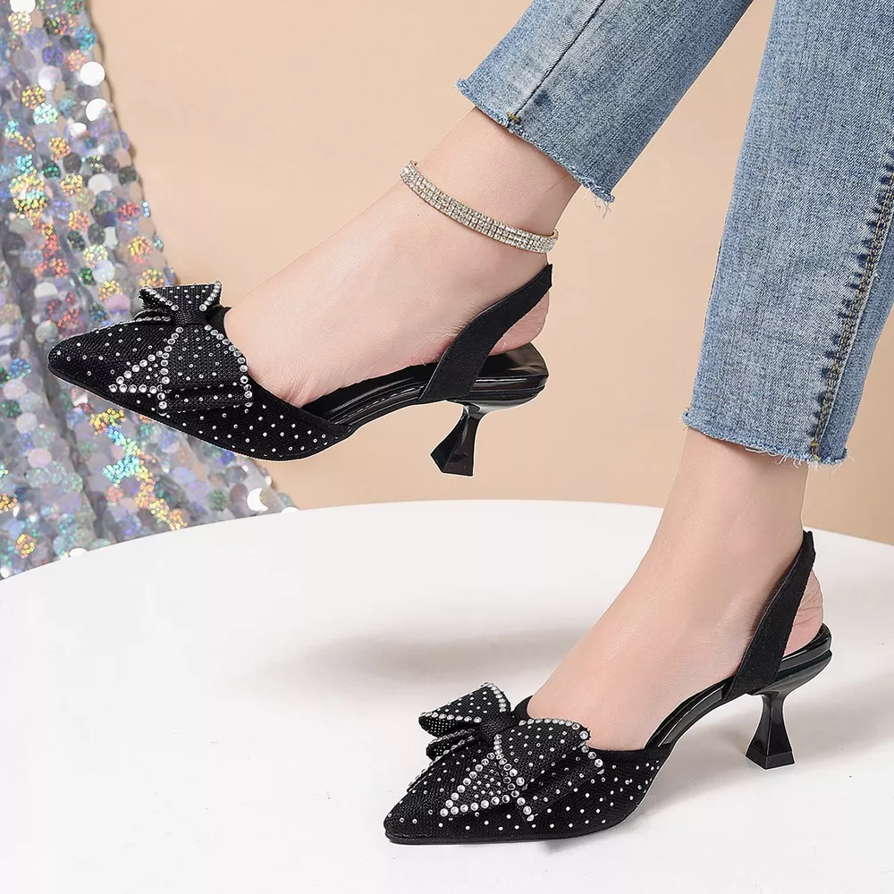 Rhinestone Bowknot Slingback Pumps, image 4