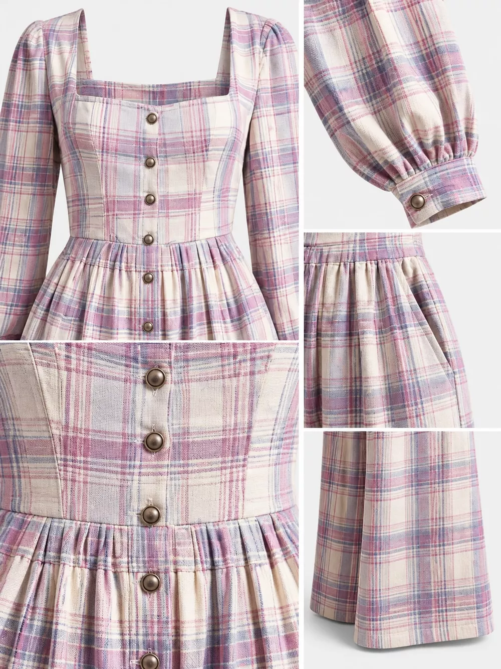 Plaid Square Neck Long Sleeve Wide-Leg Jumpsuit, image 24