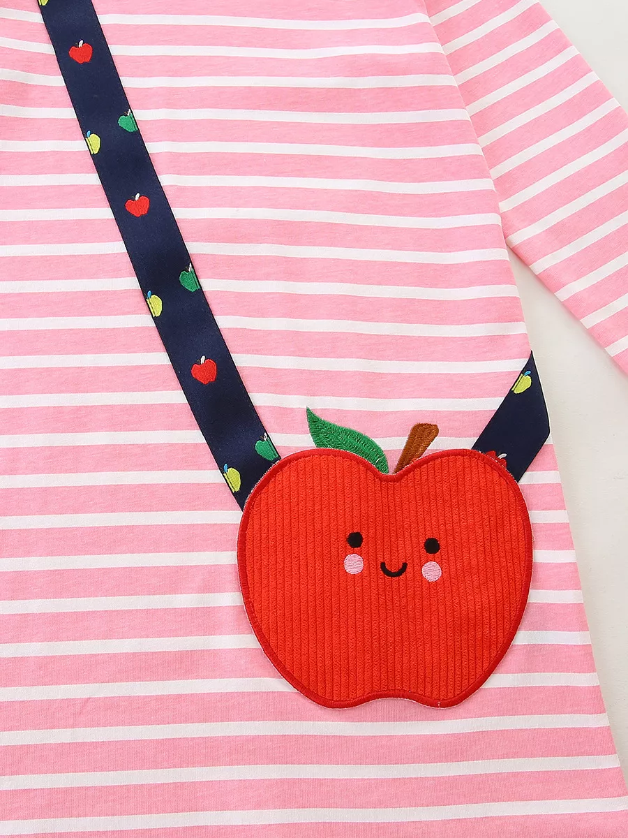 Children's Apple Applique Striped Long Sleeve Dress, image 5