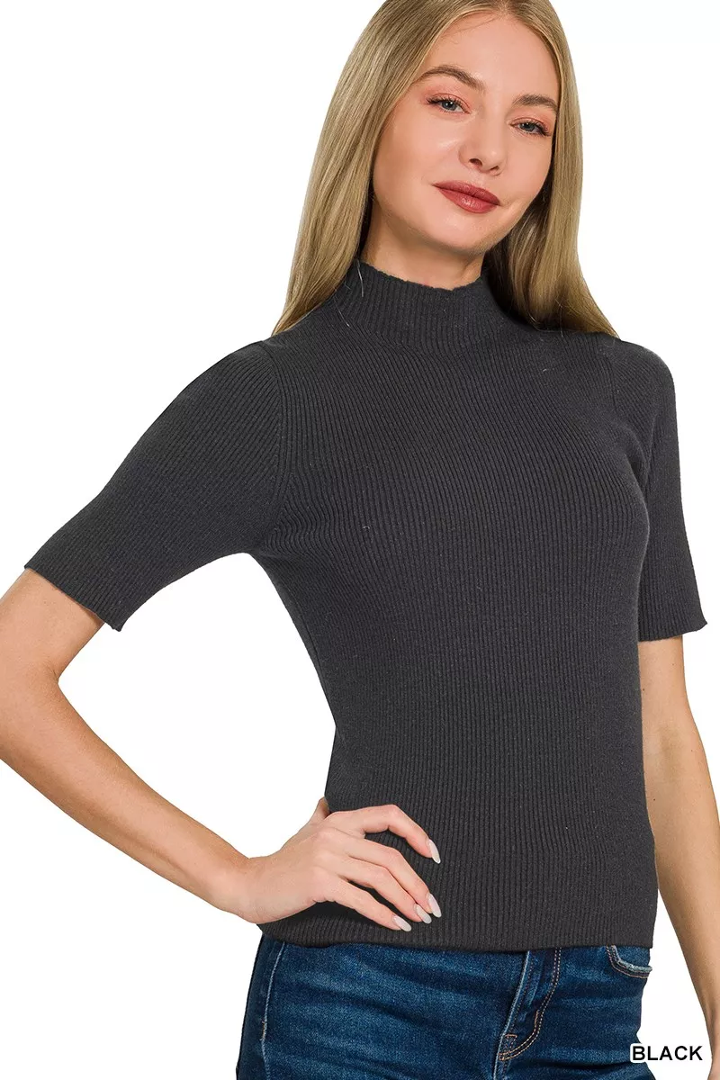 Viscose Ribbed Mock Neck Sweater