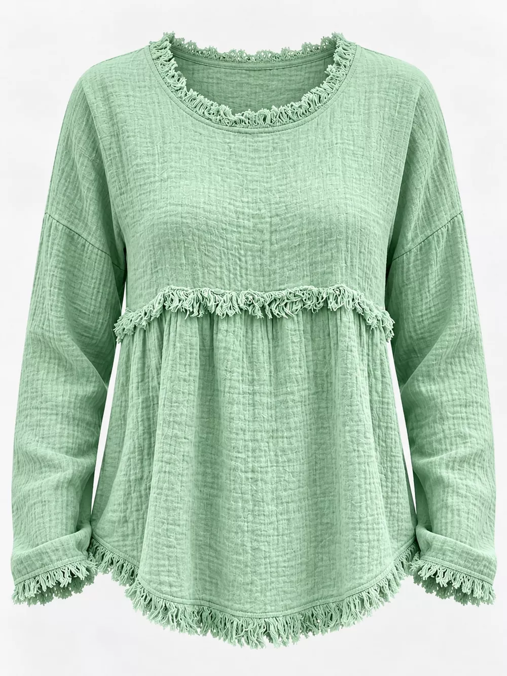 Full Size Frayed Hem Textured Blouse Plus Size, image 26