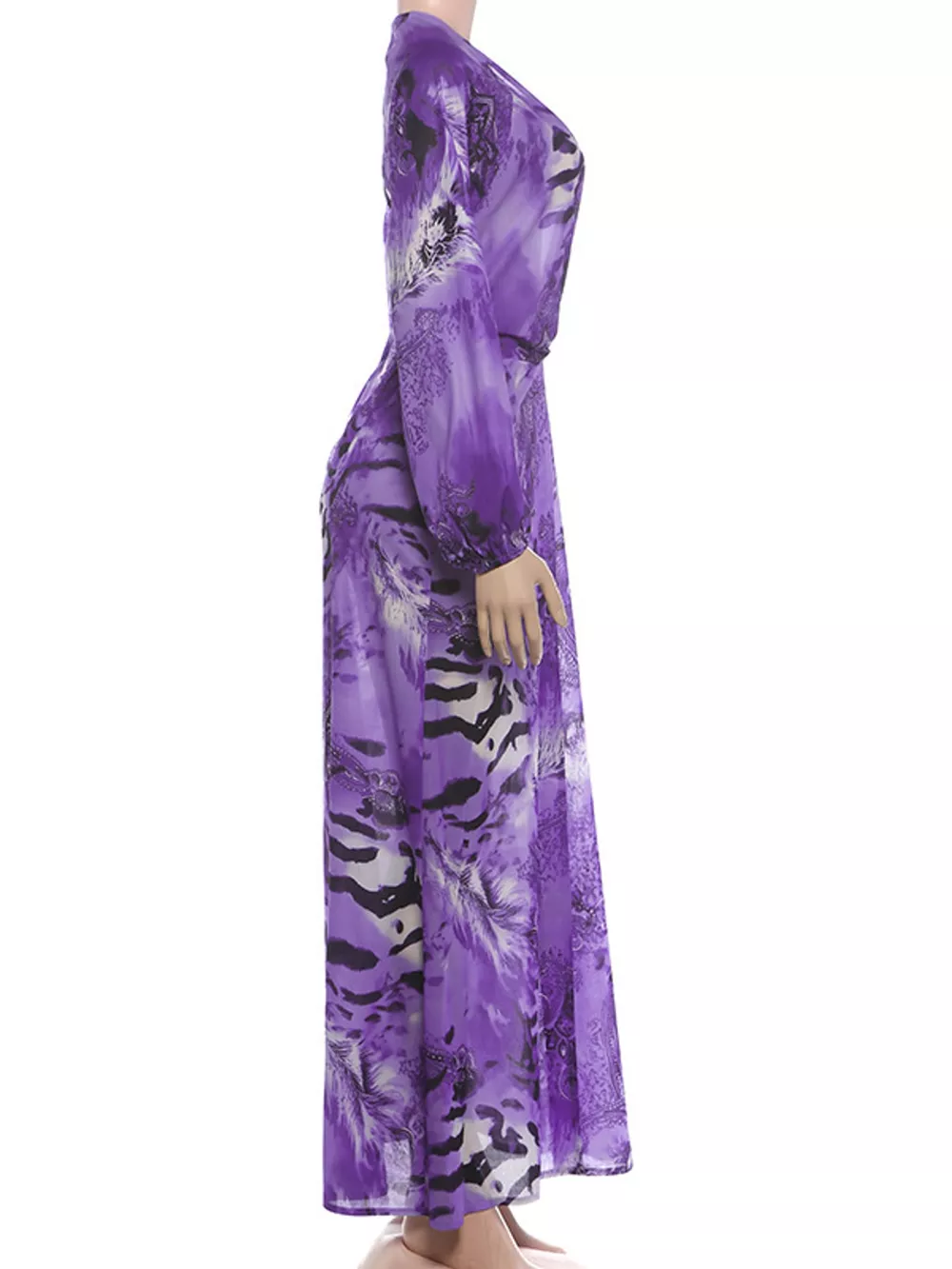 Deep V-Neck Long Sleeve Printed Maxi Dress, image 38