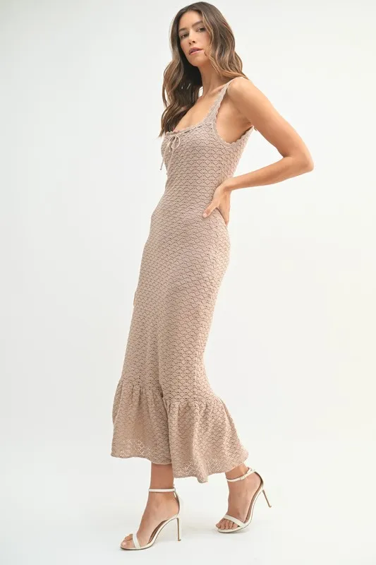 Ruffled Hem Sleeveless Crochet Knit Midi Dress, image 7