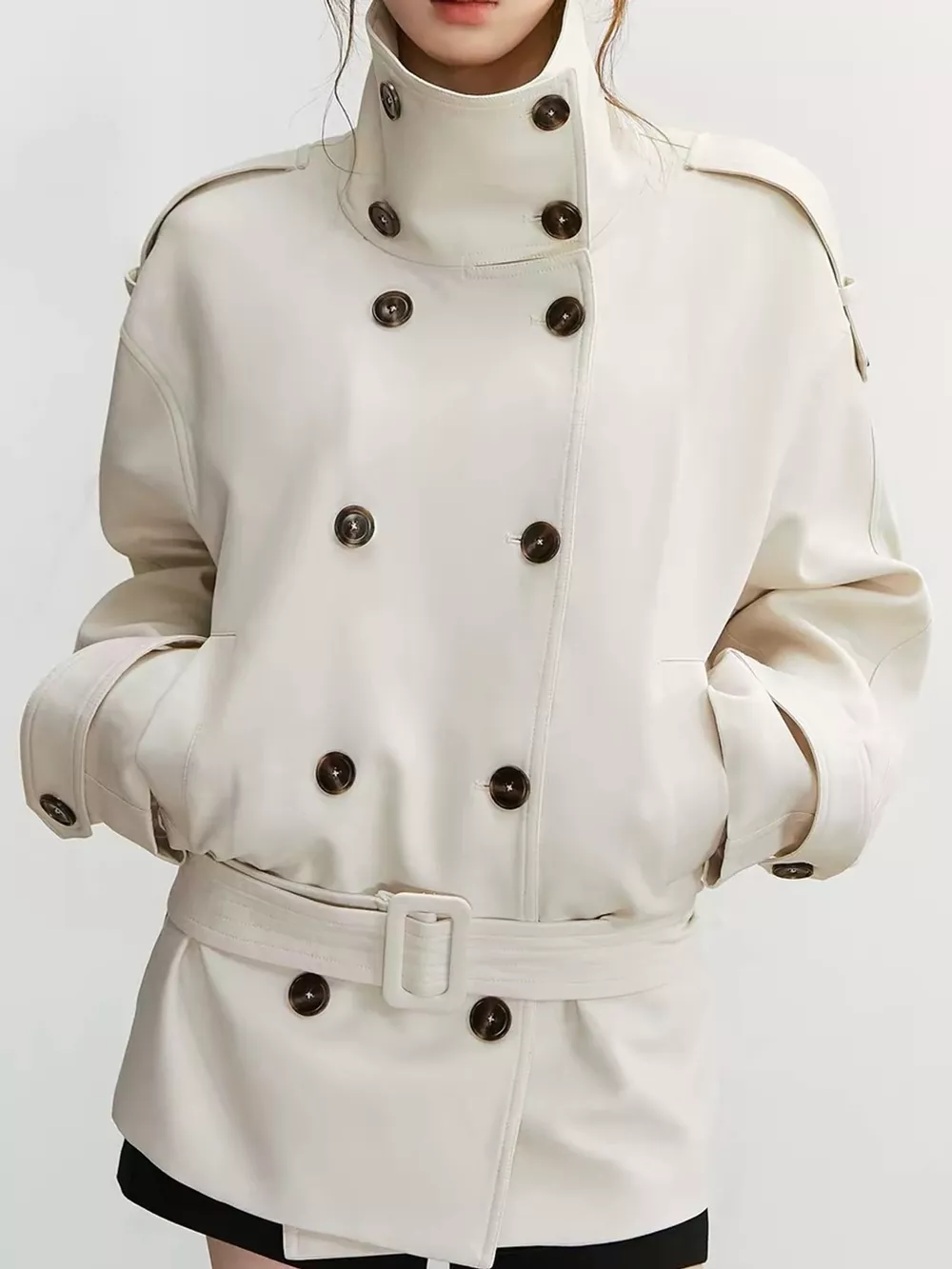 Double-Breasted Turtleneck Trench Outerwear, image 2