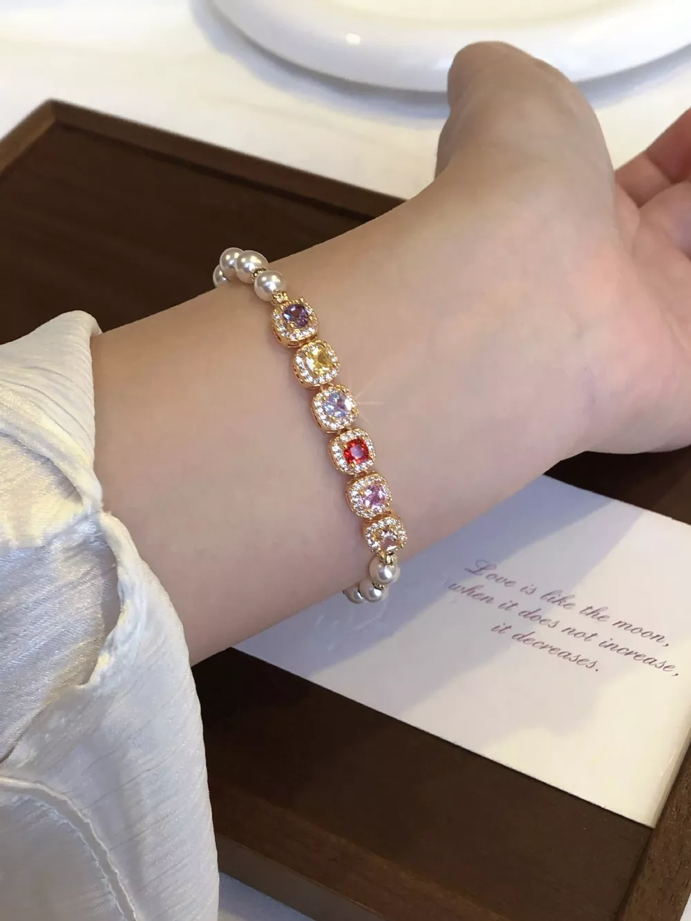 Pearl & Zircon Adjustable Bracelet, image 3