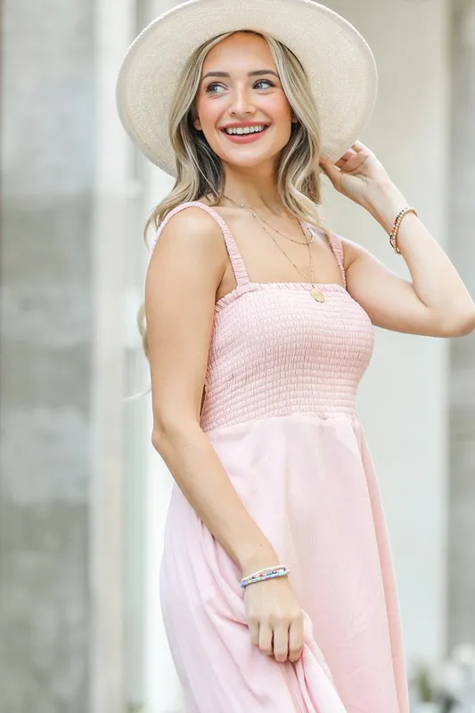 Smocking Open-Back Sleeveless Midi Dress, image 6