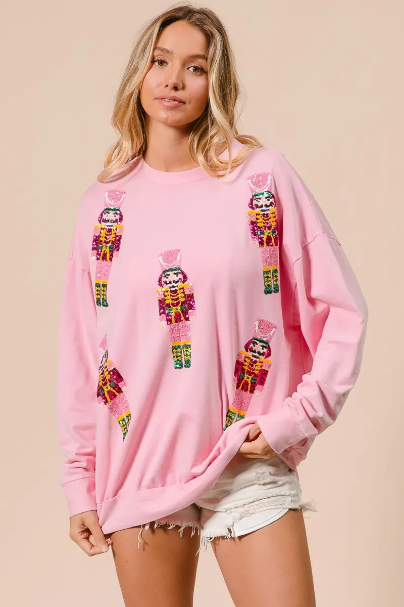 Sequin Nutcrackers Embroidery Christmas Sweatshirt