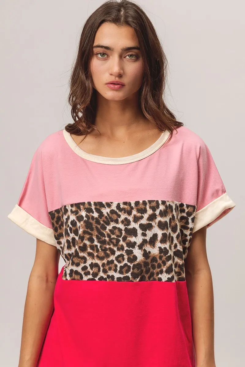 Leopard Printed Jersey Color Block Roll Up, image 6