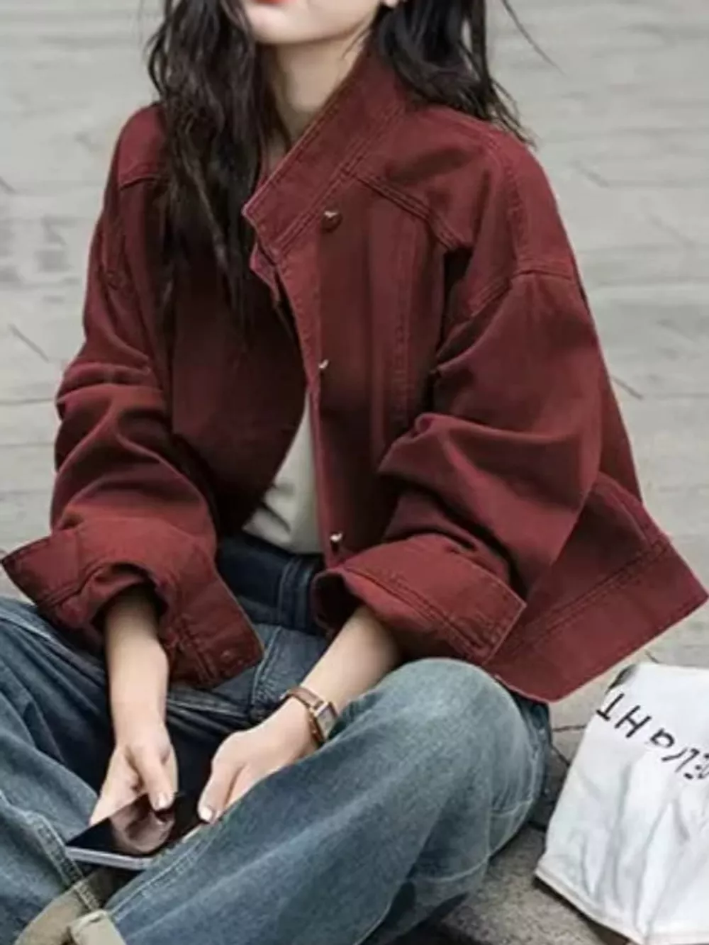Button Up Dropped Shoulder Denim Jacket, image 5