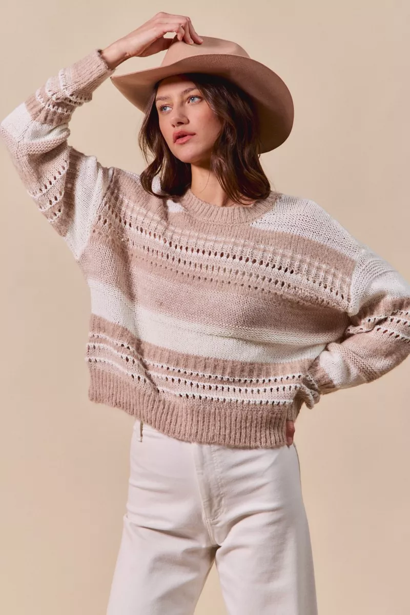 Variegated Stripe Textured Loose Fit Sweater, image 12