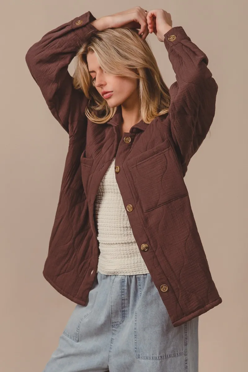 Quilted Wrinkle Gauze Long Sleeve Shacket, image 4
