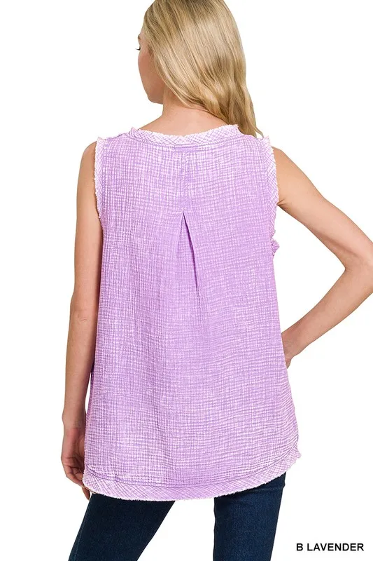Double Gauze Raw Edge Acid Washed Tank, image 4
