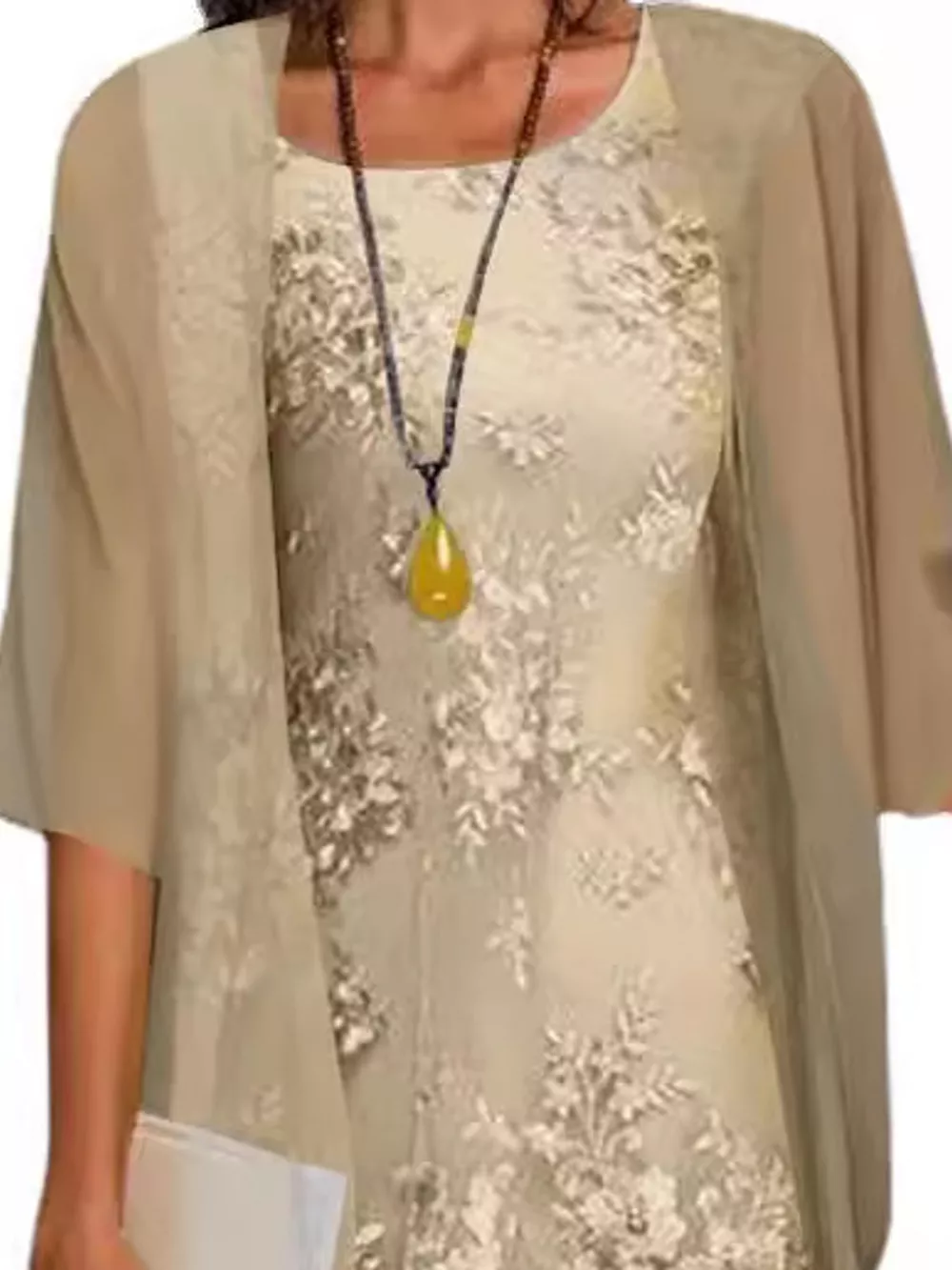 Plus Size Elegant Lace Overlay Dress and Matching Chiffon Cardigan Set, image 2