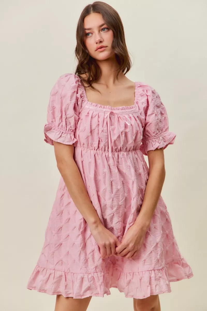 Texture Woven Ruching On Bust Mini Dress