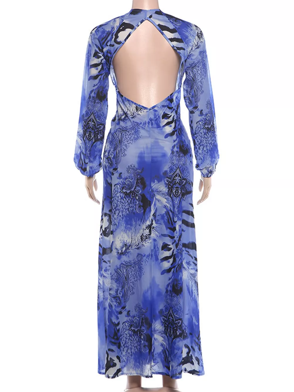 Deep V-Neck Long Sleeve Printed Maxi Dress, image 29