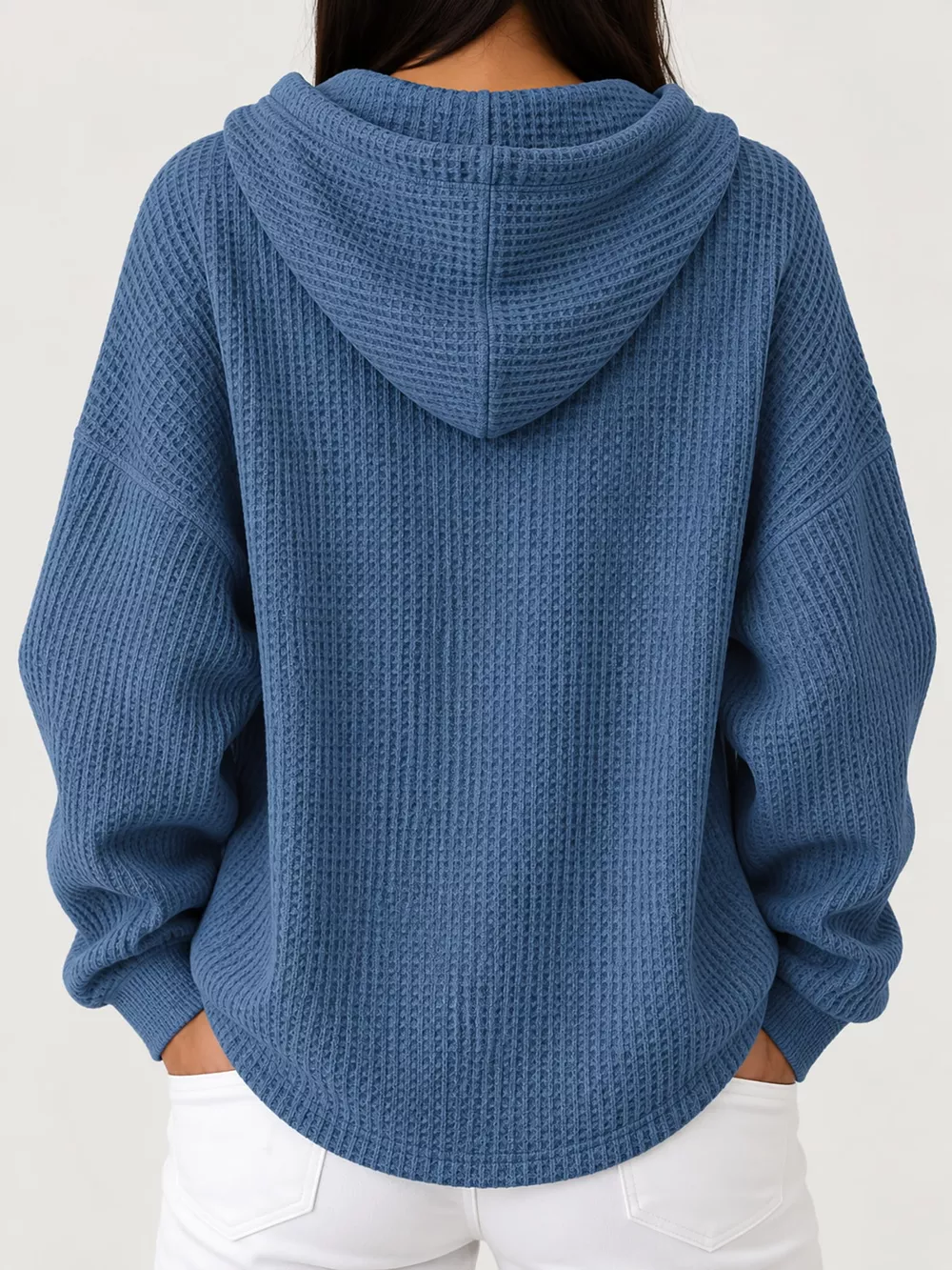 Full Size Waffle Knit Button Detail Hoodie Plus Size, image 47