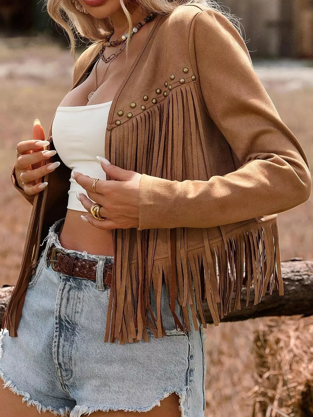 Studded Details Fringed Jacket, image 2