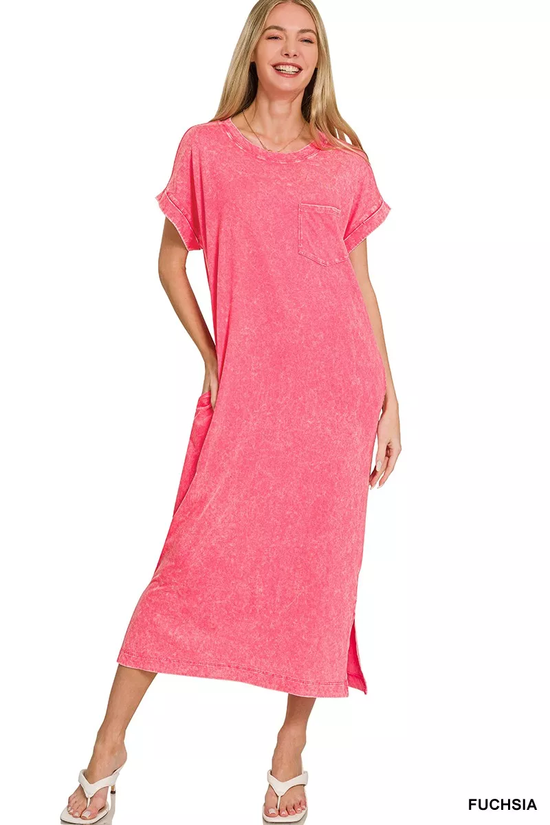 Washed Exposed Seam Short Sleeve T-Shirt Dress
