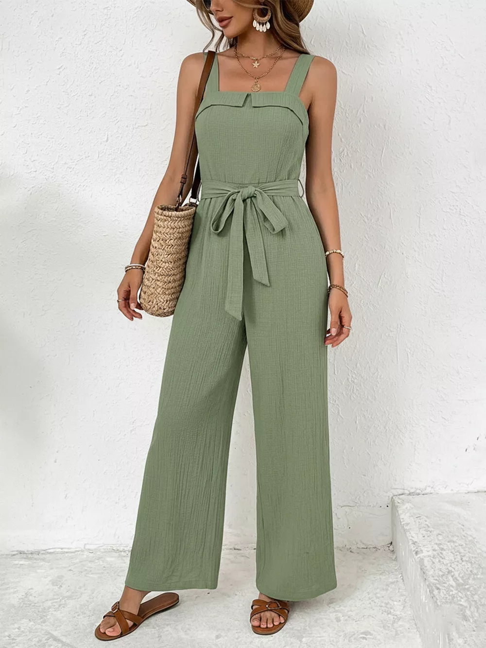 Tie Waist Wide Leg Jumpsuit, image 9