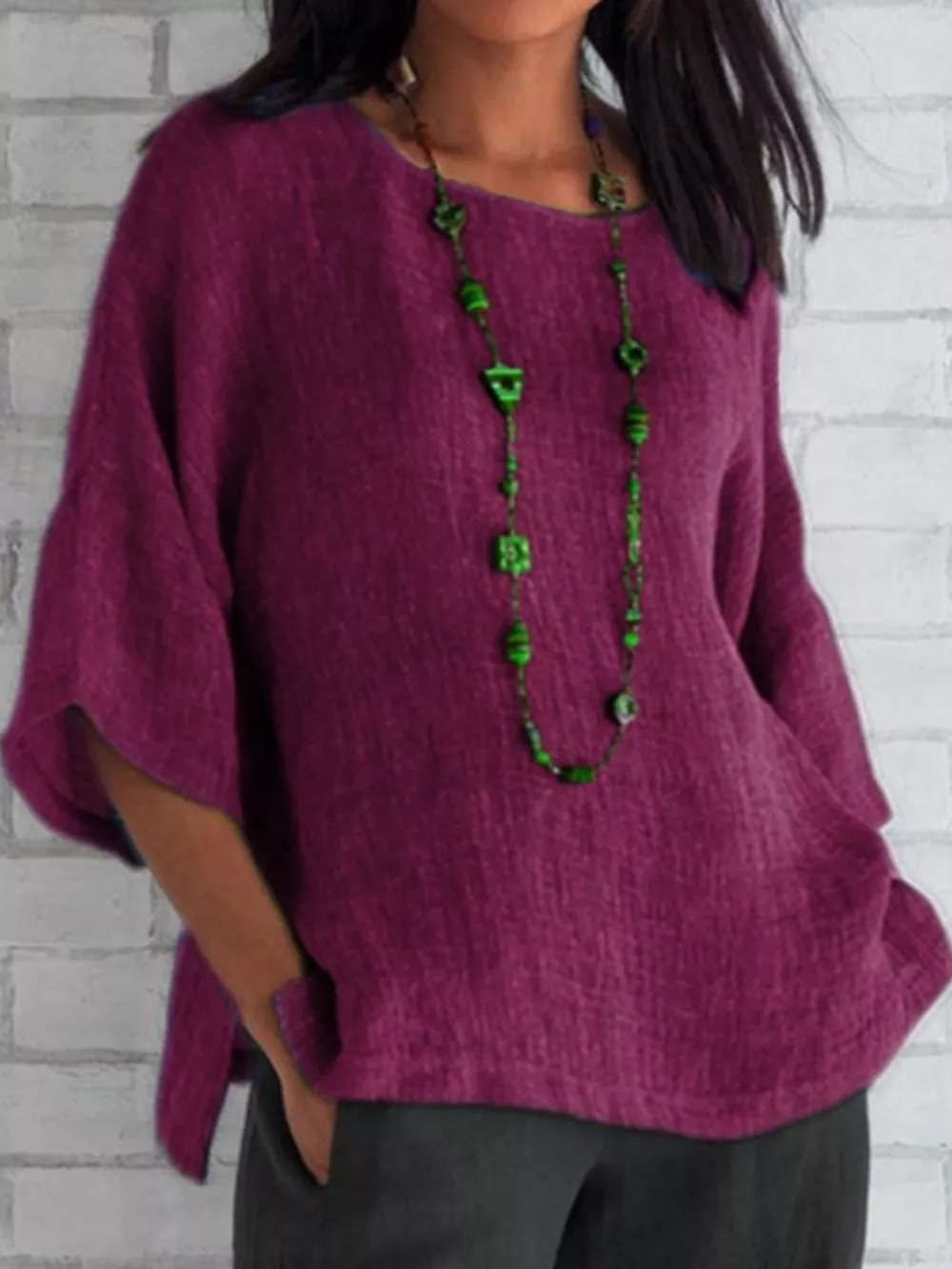 Full Size Loose Fit Linen Blend Blouse Plus Size, image 20