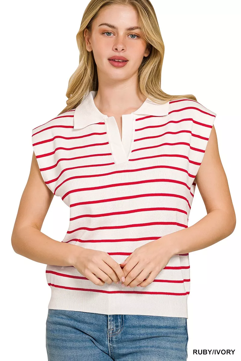 Viscose Striped Collared Sweater Vest, image 7