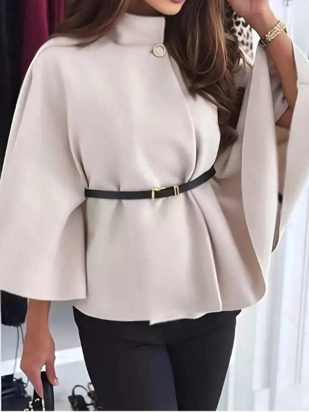 Mock Neck Cape Coat, image 6