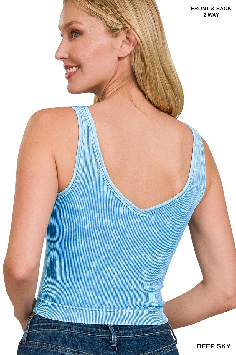 2 Way Neckline Washed Ribbed Seamless Tank Top, image 3