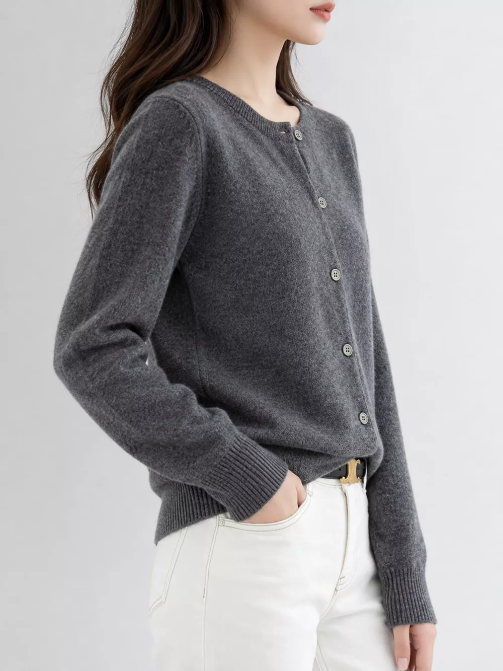 Crew-Neck Button-Down Cardigan, image 46