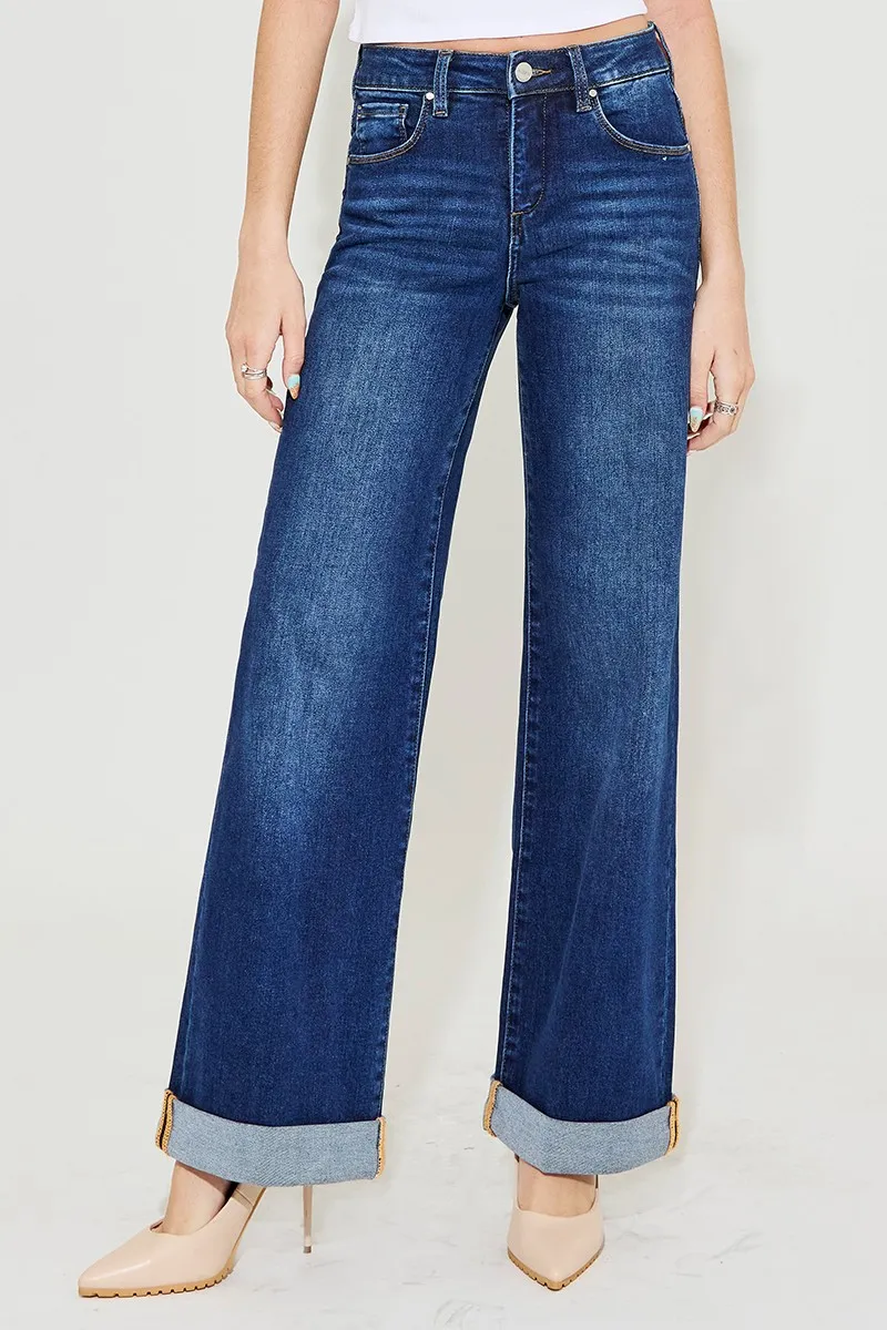 Full Size Tummy Control High Rise Wide Leg Cuffed Jeans Plus Size, image 5