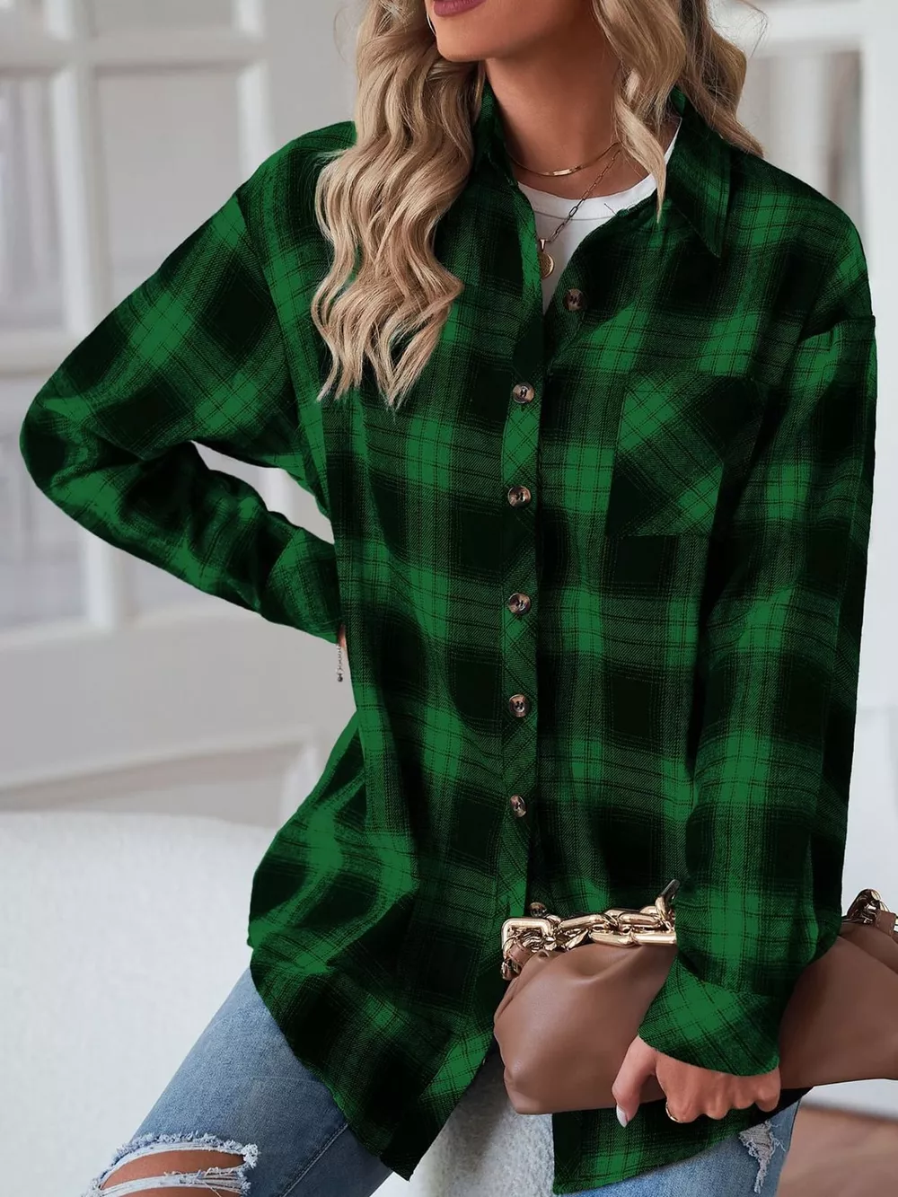 Plaid Button-Down Oversized Shirt, image 15