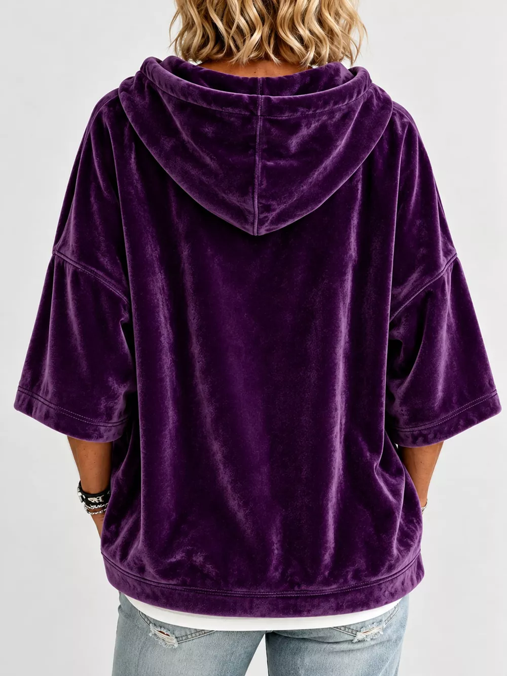 Full Size Velvet Short Sleeve Hoodie Plus Size, image 19