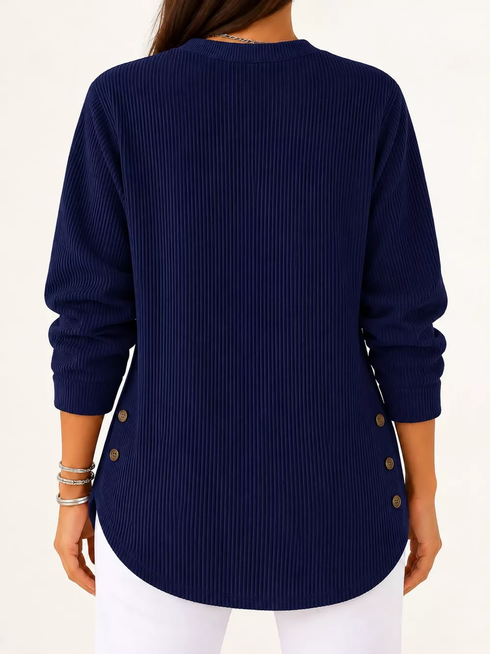 Full Size Button Detail Long Sleeve Top Plus Size, image 8