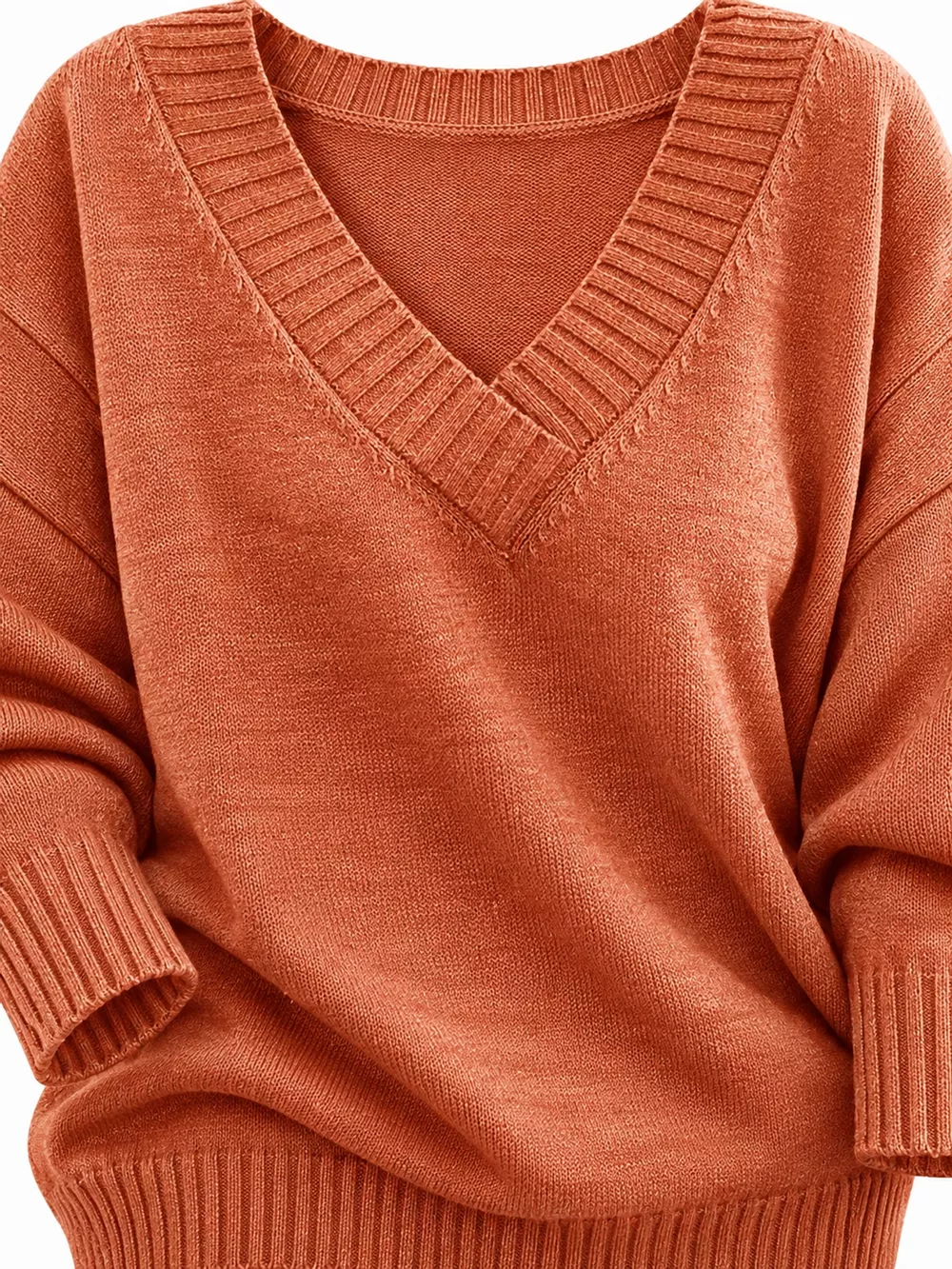 Full Size V-Neck Dropped Shoulder Sweater Plus Size, image 70