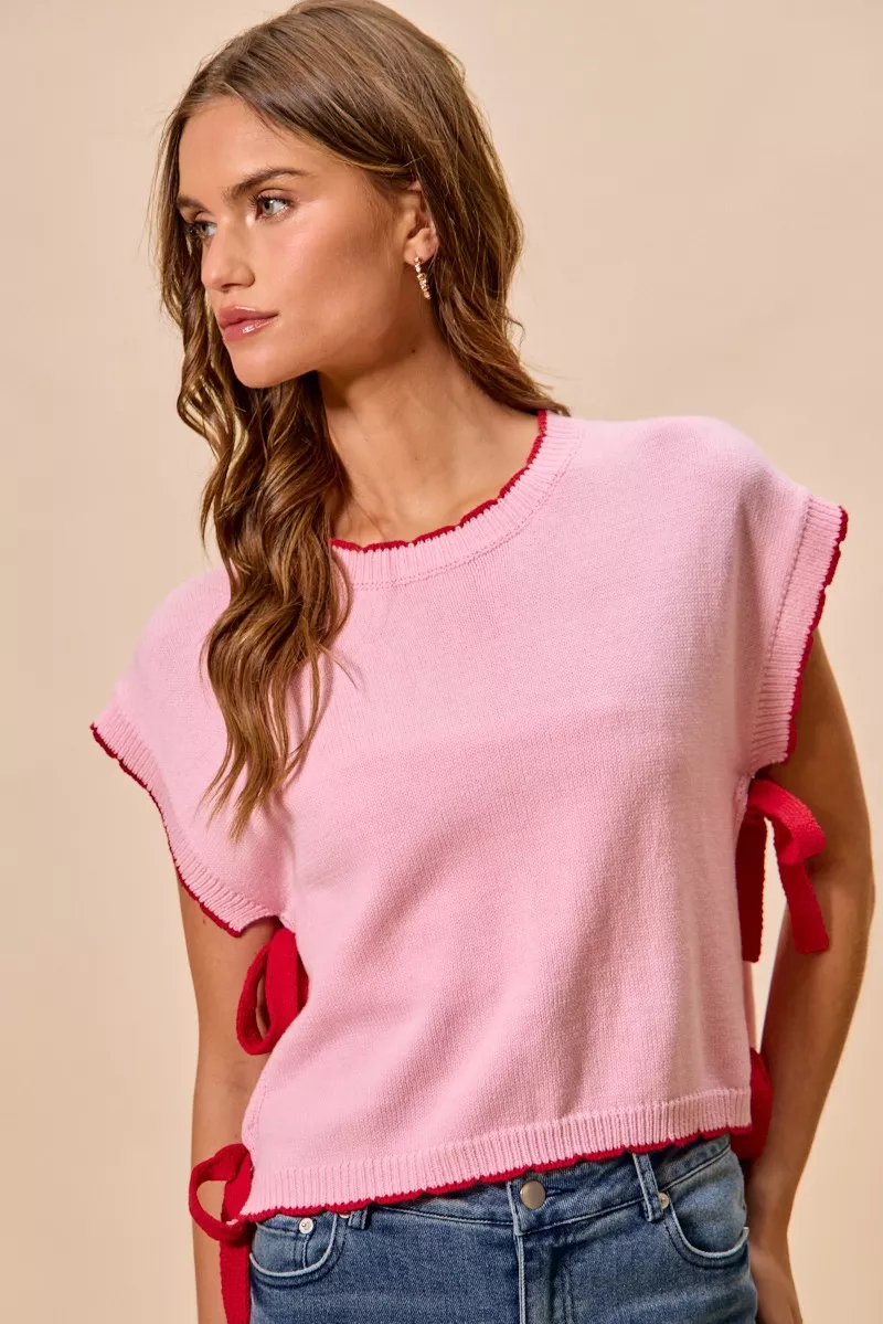 Lightweight Sweater Dolman Side Ribbon Tie Top, image 9