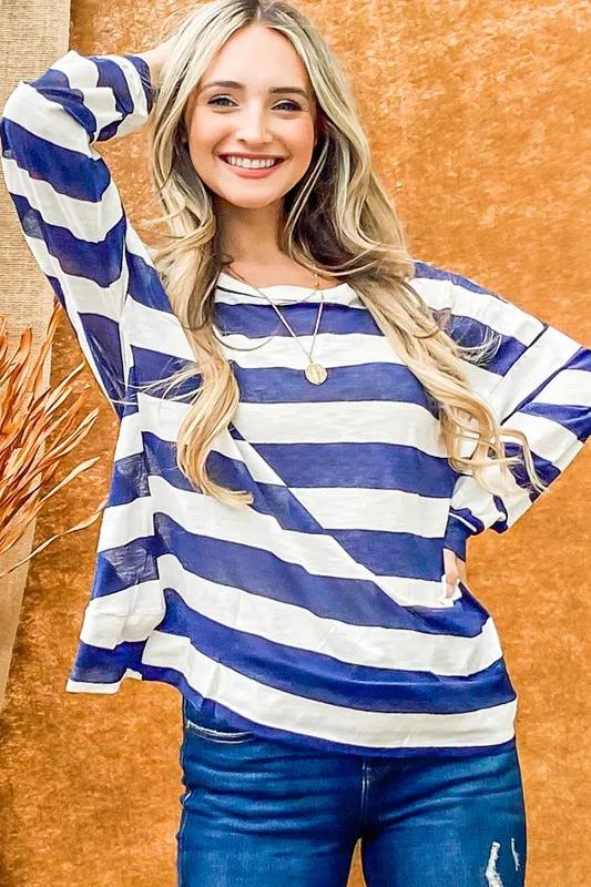 Stripe Twist Back Loose Top
