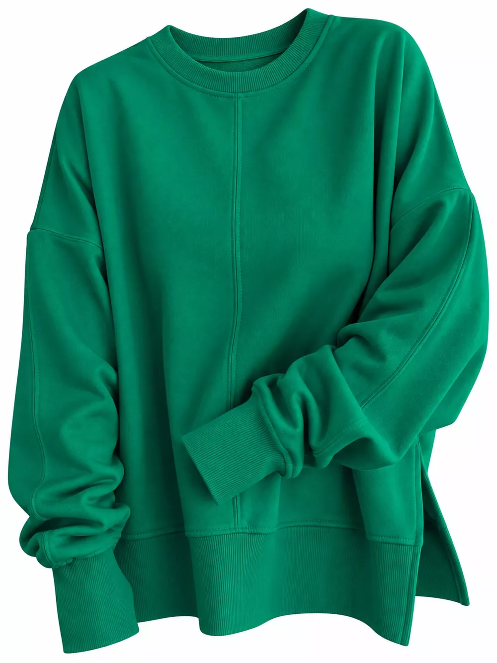 Oversized Crew Neck Sweatshirt with Side Slit, image 16