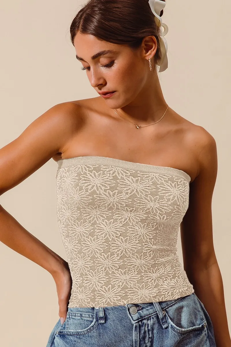 Jacquard Floral Two Tone Seamless Tube Top, image 4
