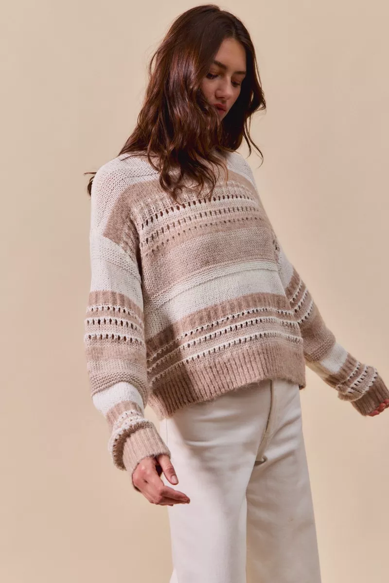 Variegated Stripe Textured Loose Fit Sweater, image 11