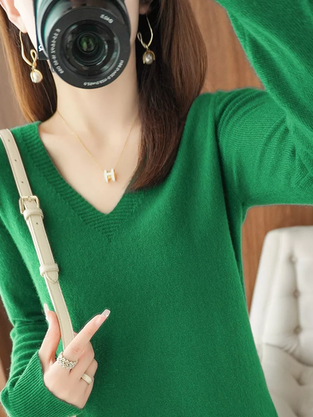 V-Neck Solid Color Sweater, image 57