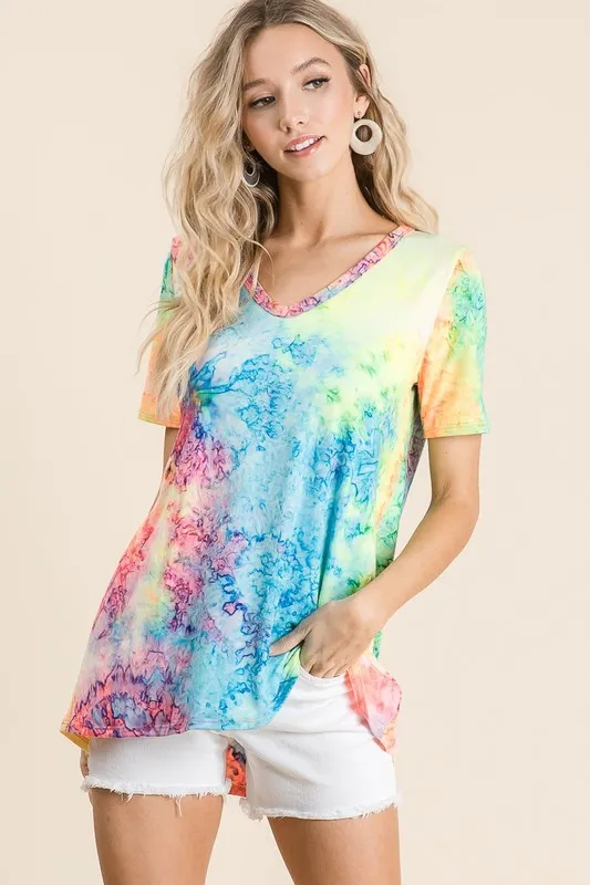 Tie Dye Print Jersey V Neck Top, image 3