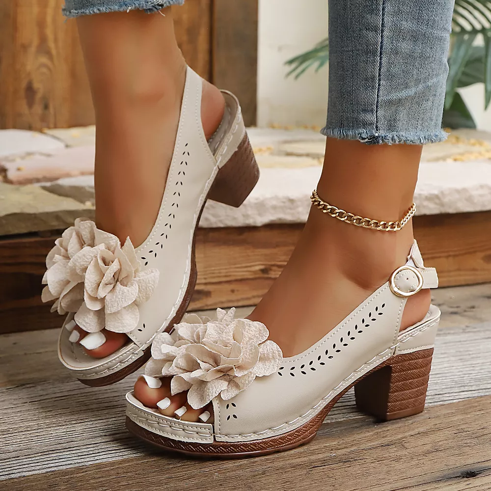Peep Toe Block Heels Sandals, image 4