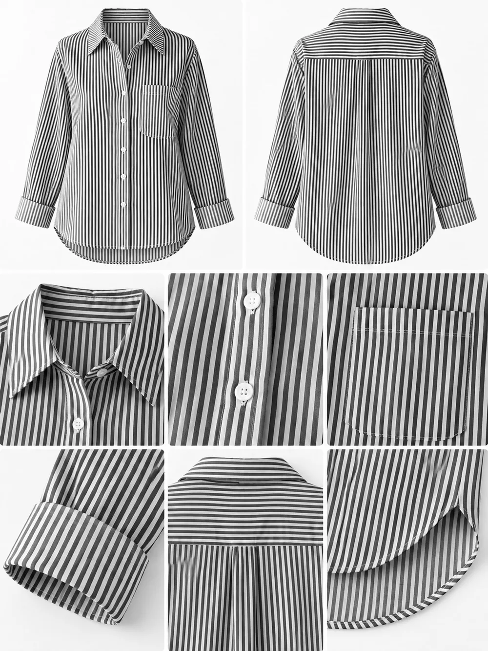 Full Size Striped Button-Down Long Sleeve Shirt Plus Size, image 19