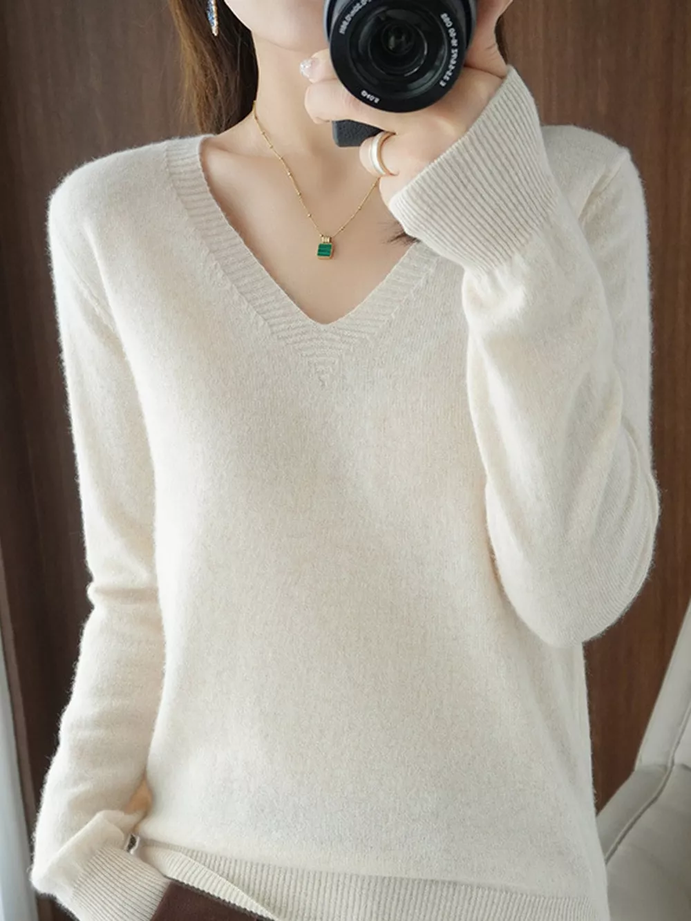 V-Neck Solid Color Sweater, image 29