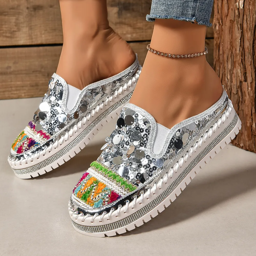 Sequin Round Toe Platform Loafers, image 15