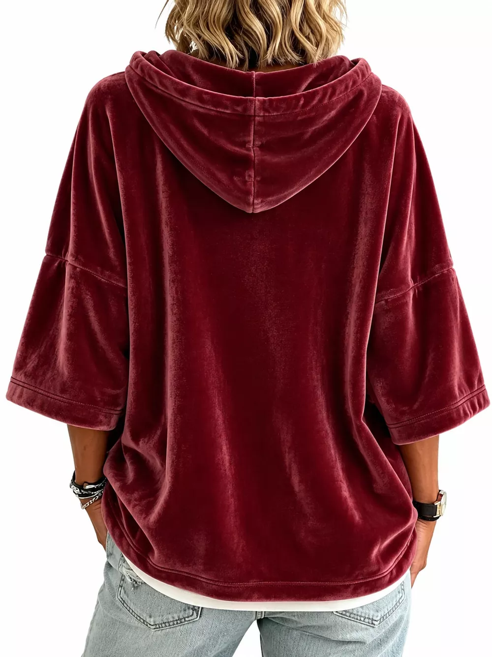 Full Size Velvet Short Sleeve Hoodie Plus Size, image 22