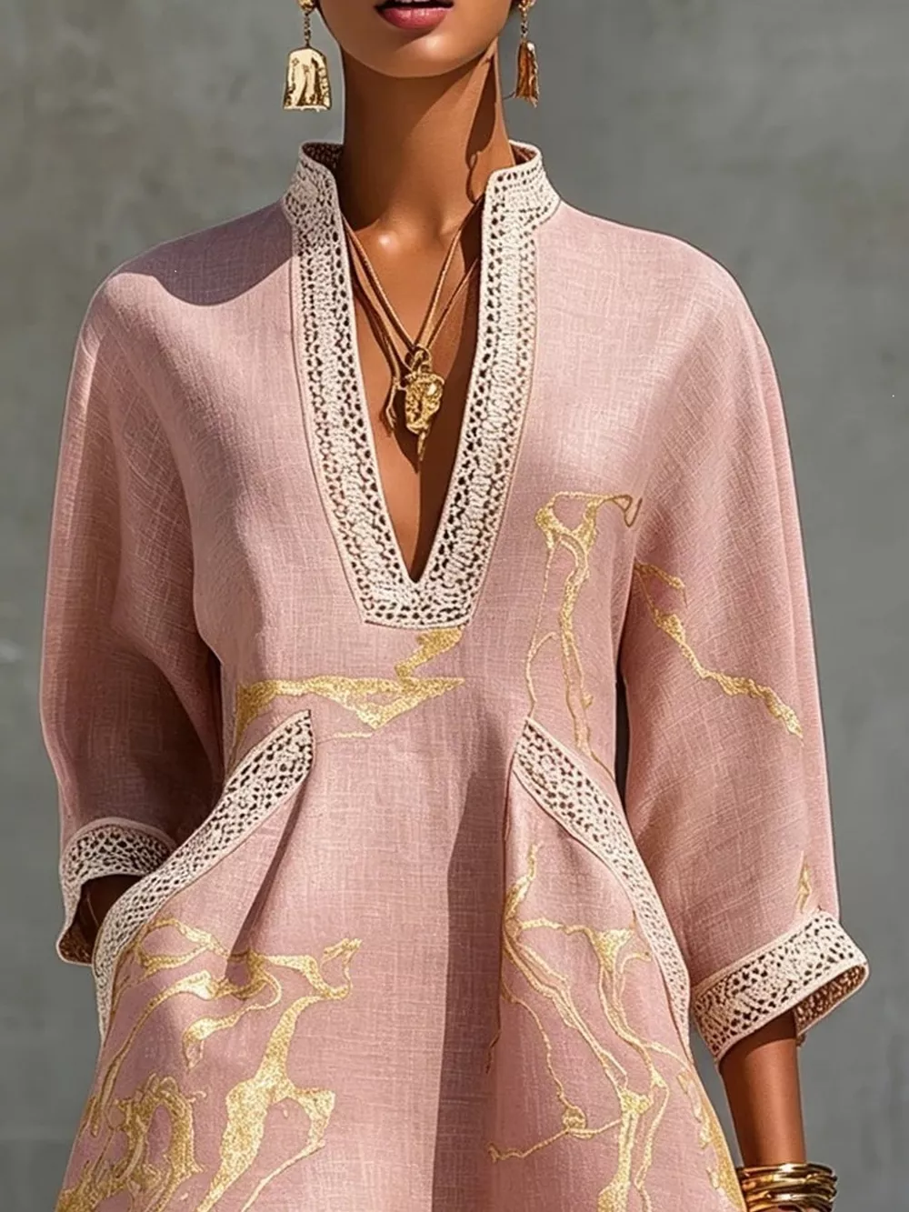 Notched 3/4 Sleeve Mini Dress, image 26