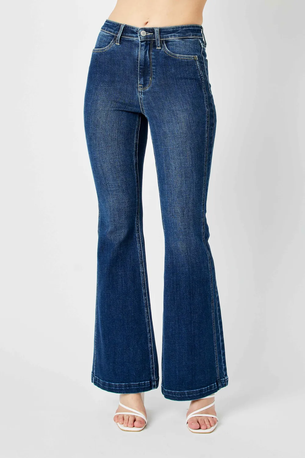 Full Size Hw Angled Side Seam Detail Flare Jeans Plus Size, image 7