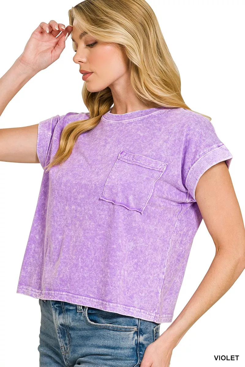 Halo Snow Washed Cotton Cuffed Short Sleeve Top, image 2