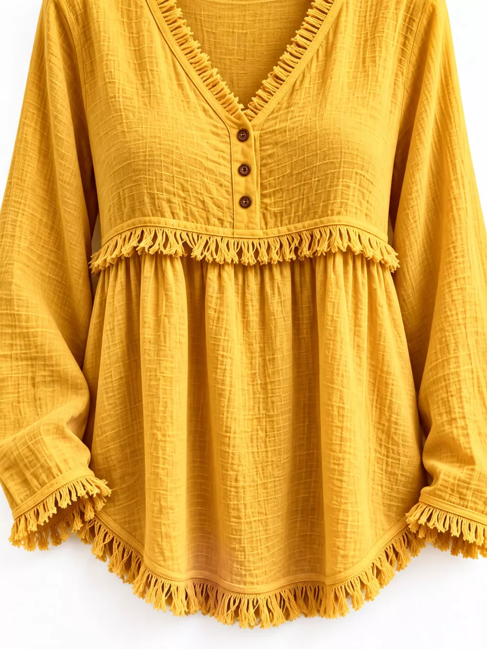 Full Size Fringed Trim V-Neck Long Sleeve Blouse Plus Size, image 17